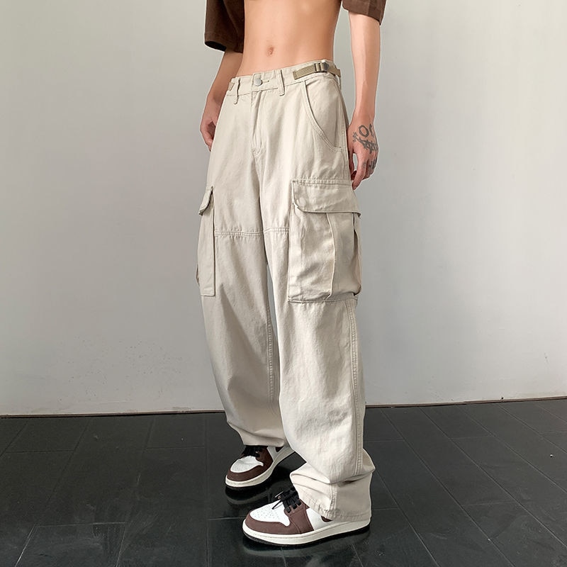 Women's overalls American retro straight jeans High waist slim hip hop fashion wide leg pants Versatile casual pants cargo 