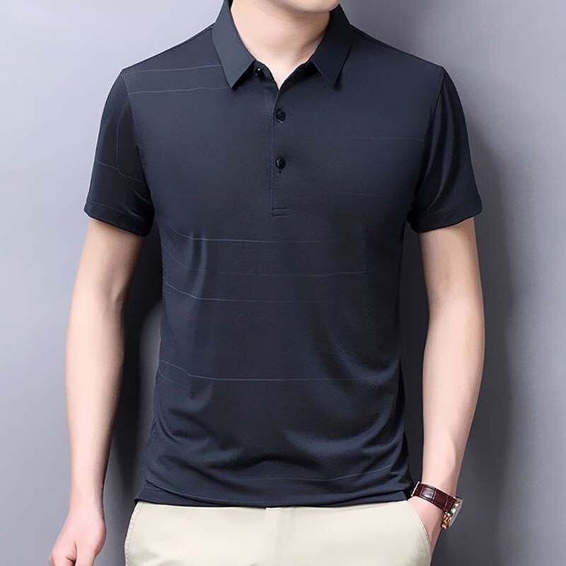Streetwear Fashion Men Short Sleeve Polo Shirts Summer Basic Loose Male Clothes Lapel T-Shirt Striped Quick-drying Casual Tops