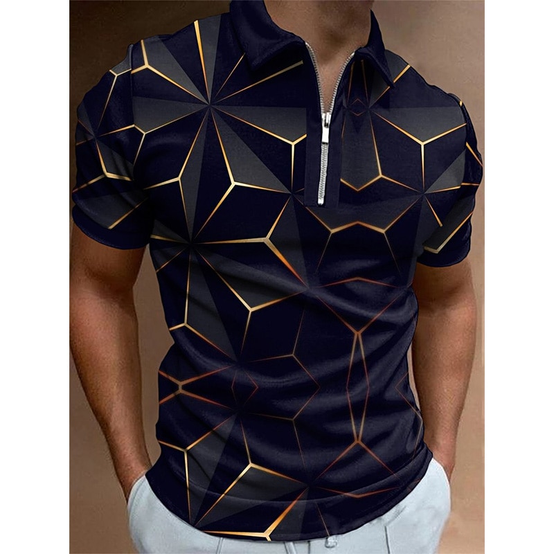Summer Casual Man Short Sleeved Polo Shirts with Zip Dry Fit Top Quality Men's Clothing Golf Lapel T-Shirt Fashion Streetwe
