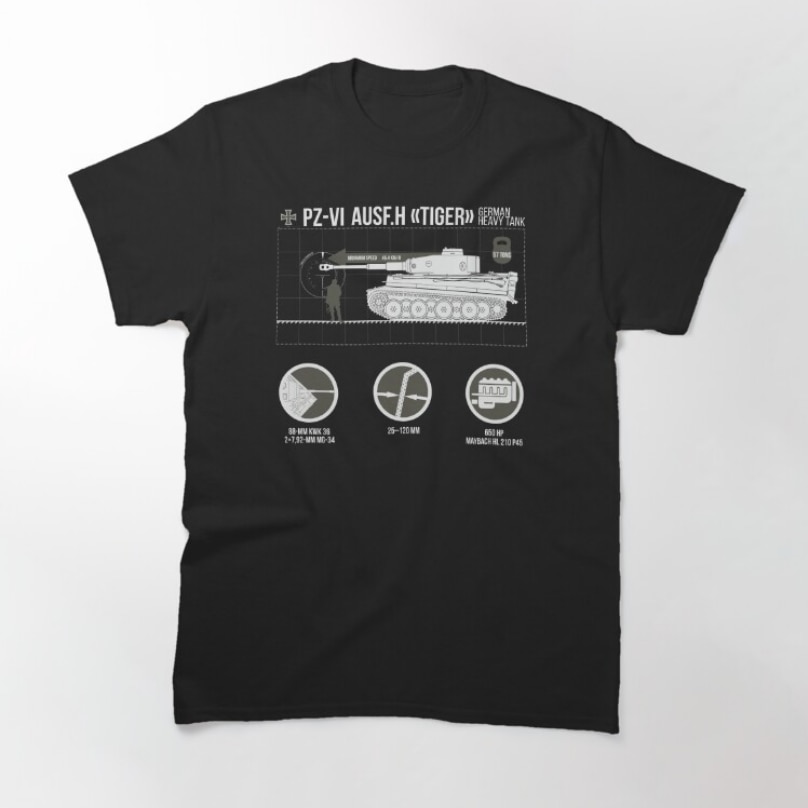 Wehrmacht Panzer VI Ausf. H Tiger Tank Infographics T-Shirt 100% Cotton O-Neck Short Sleeve Casual Mens T-shirt Size S-3XL