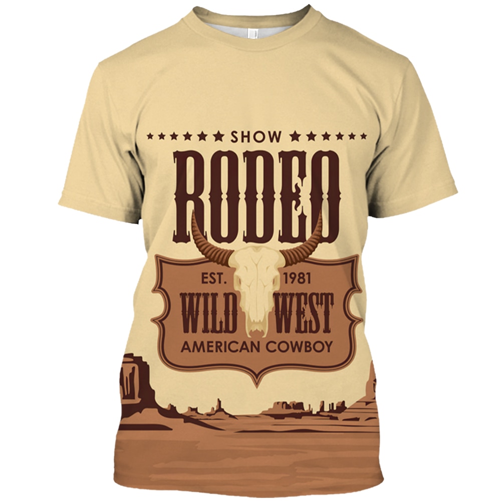 Fashion Cowboy T-shirt For Men Vintage 3d Print T Shirt Summer Pullover Oversized Short-sleeved American Streetwear Mens Tee Top