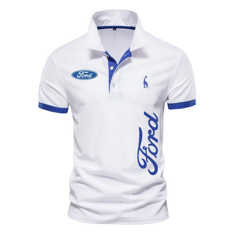 Hot sale Men's short sleeve cotton breathable men's polo shirt Ford car logo Print Harajuku lapel men's T-shirt m