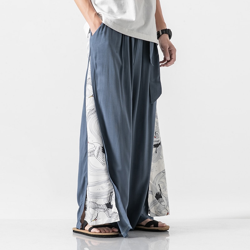 New Men‘s Wide Leg Pants Fashion Casual Trousers Men Cotton Linen Loose Jogging Sweatpants Male Vintage Streetwear 5XL