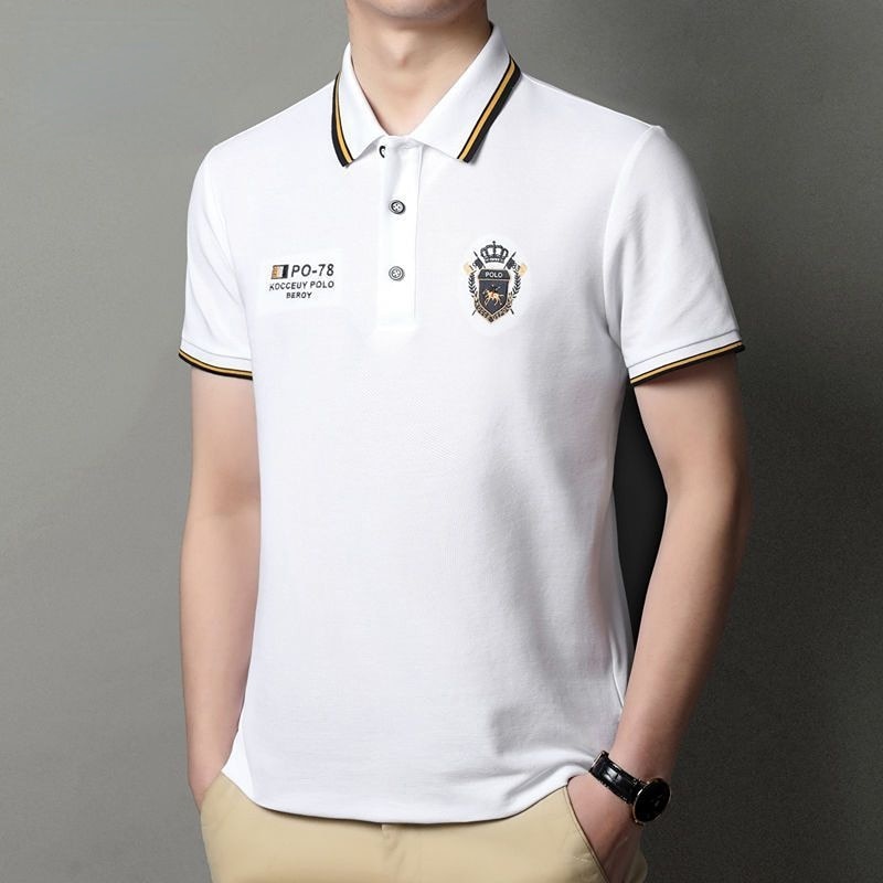 New Men's Short Sleeve T-shirt Polo Embroidered Lapel Bottom Shirt Summer Thin Top Fashion European Clothing Casual Pullove