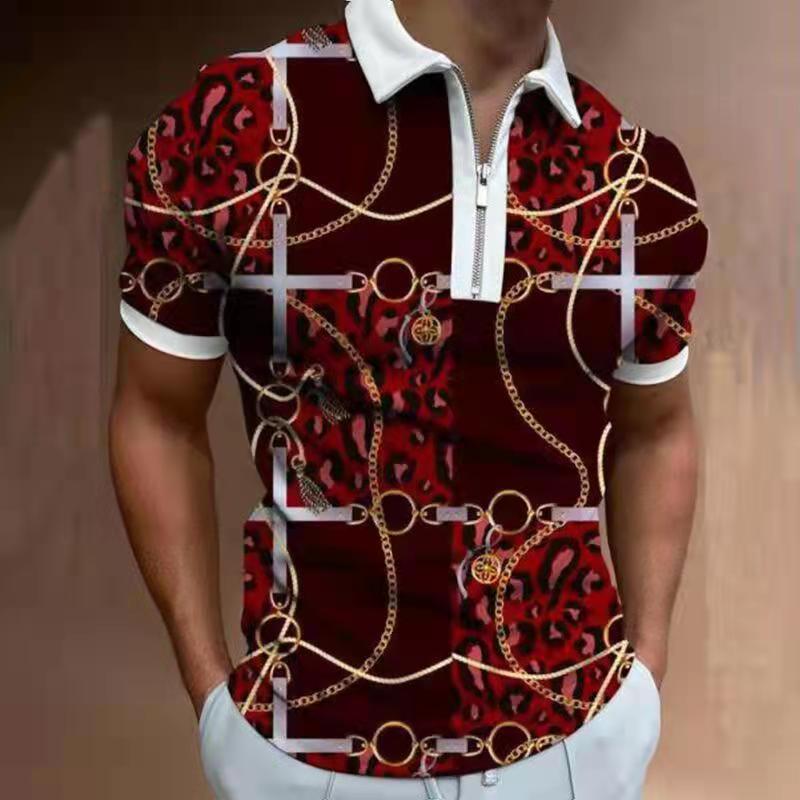 Men's Polo Digital Print Short Sleeve T-shirts Casual Lapel zipper Tops Tees Summer Fashion Polo Shirts Man Clothing