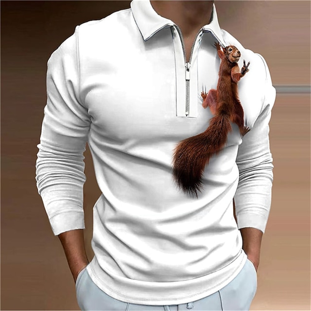 2023 Men'S Polo Shirt Golf Animal Tops Graphic Prints Print Outdoor Street T-Shirt Long Sleeve Zipper Clothing Apparel Desi
