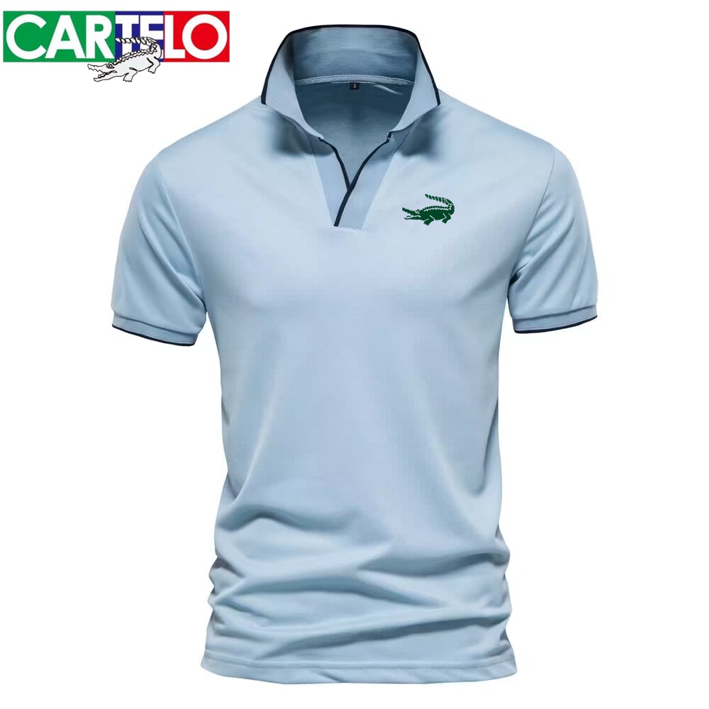 Men's V-neck Polo shirt printed short sleeved classic men's business casual Polos 2023 new summer Polo shirt men'