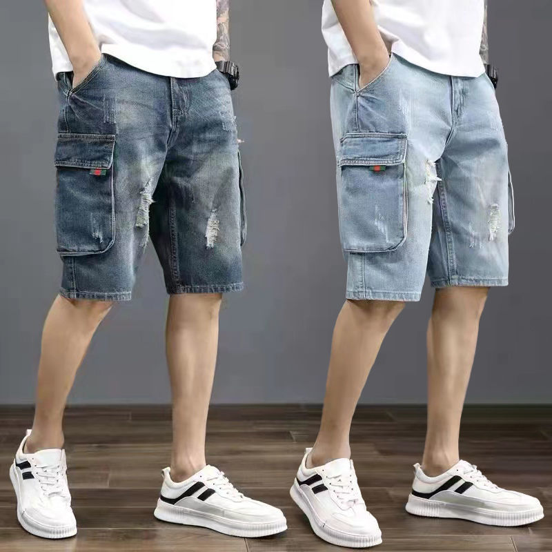 Bermuda Short Jeans Pants for Men with Pockets Man Denim Shorts Cargo Baggy New In Cut Trend 2023 Buttons Retro Luxury Thin Sale