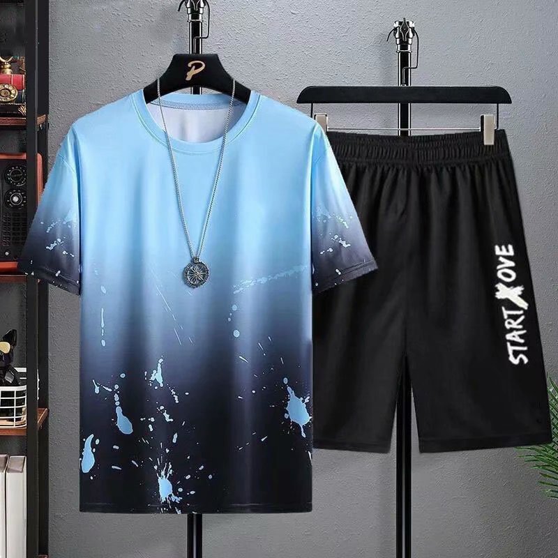 Summer Men's Set Casual Wear Men's T-shirt+Shorts Sports Set Personalized Fashion Trend Creative Beach Two Piece Cloth