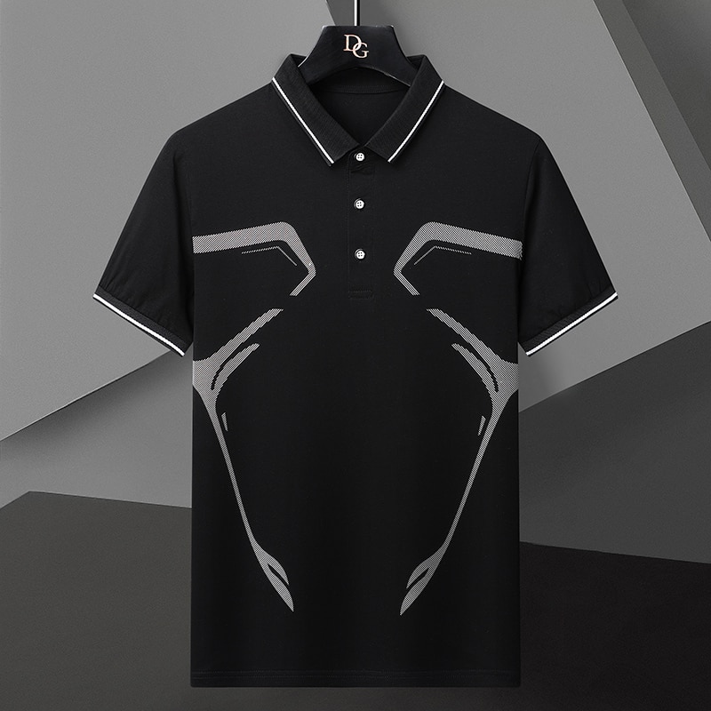 2023 Summer Fashion Printed POLO Tshirts Men Slim Fit Short Sleeve Casual Tshirts Social Office lapel tee tops men clothing