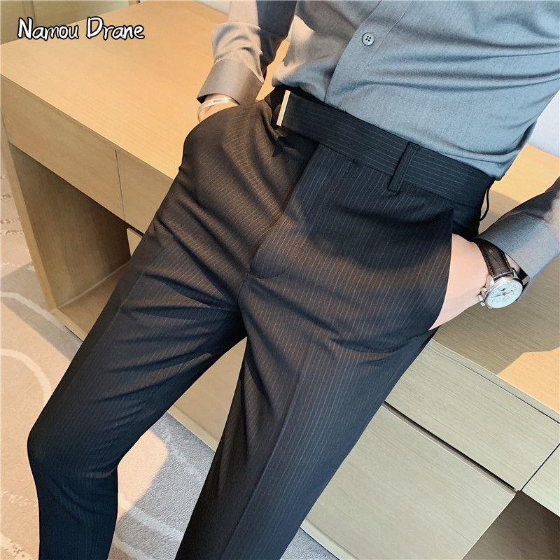 Men's Trousers and Trousers 2023 Spring and Autumn Korean Version Slim Striped Men's Casual Trend Nine Points Suit Pan