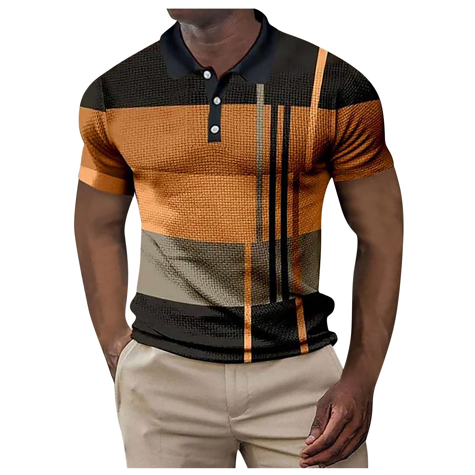 2023 New Summer Men's stripe Printed Polo Shirt High-quality Men's Lapel Zipper Business Casual Tops