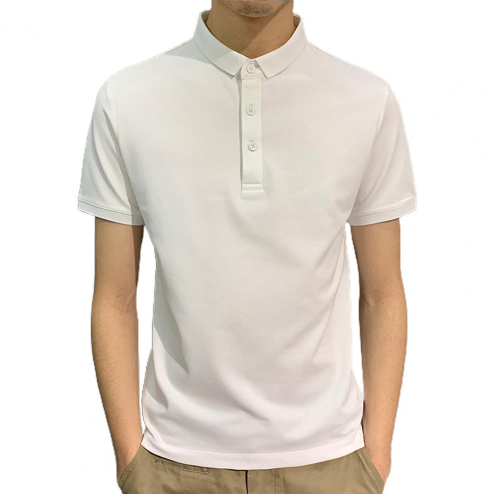 Men Summer Shirt Lapel Short Sleeves Solid Color Pullover Button Soft Breathable Straight Simple Style Casual Top