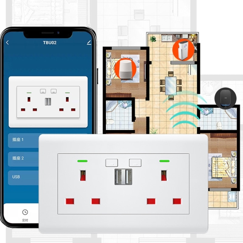 British Standard Socket Intelligent App Remote Control USB 5V 2.1A Voice Control