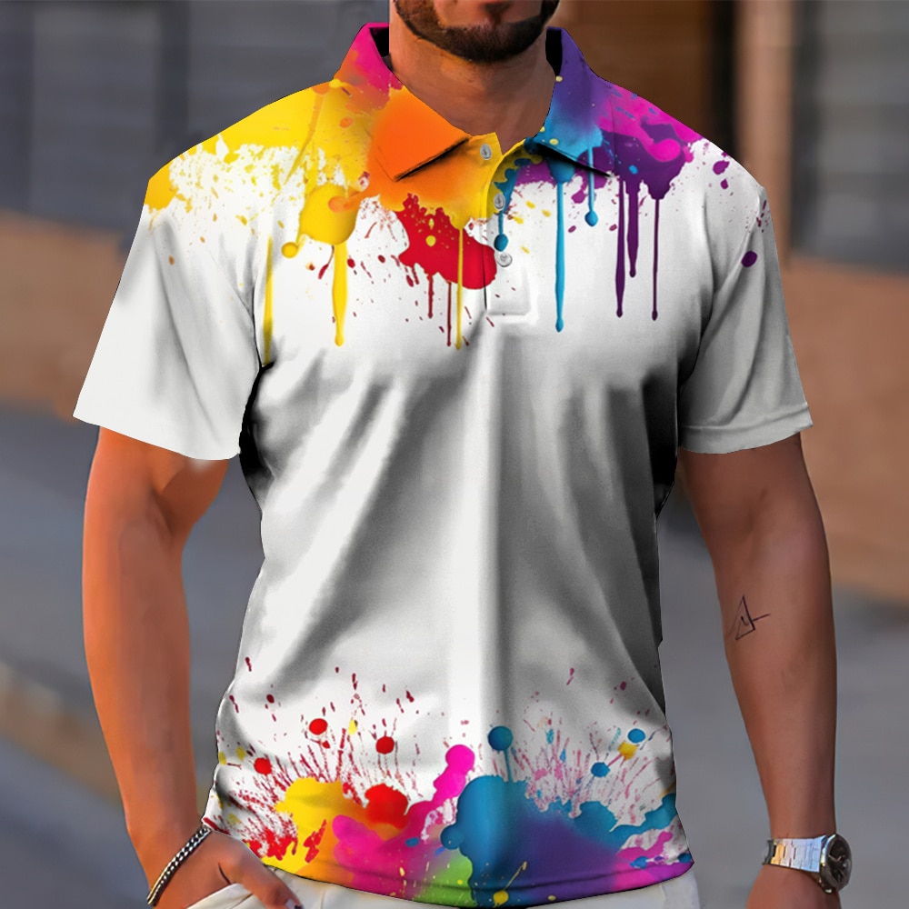 Colorful Graffiti Printed Polo Shirt Men's Fashion 3D Streetwear Casual Loose Abstract Short Sleeve