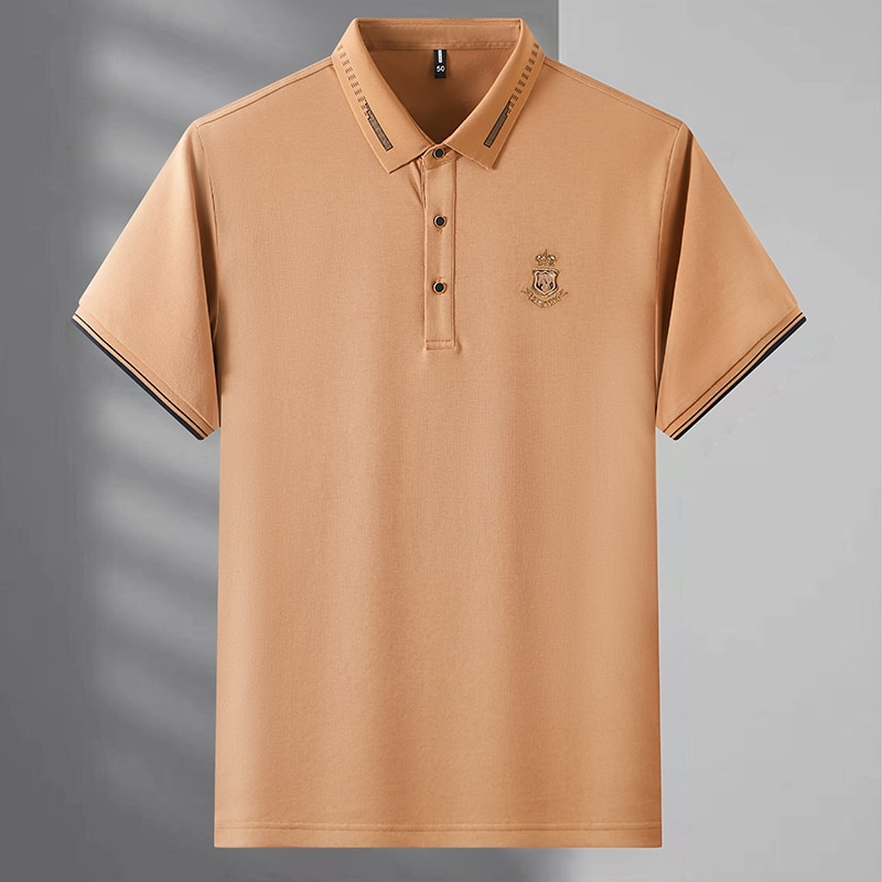 High Quality Men's Business Casual POLO Shirt Summer Short Sleeve Mulberry Silk T-shirt Slim Fit Lapel Social Polo men clot