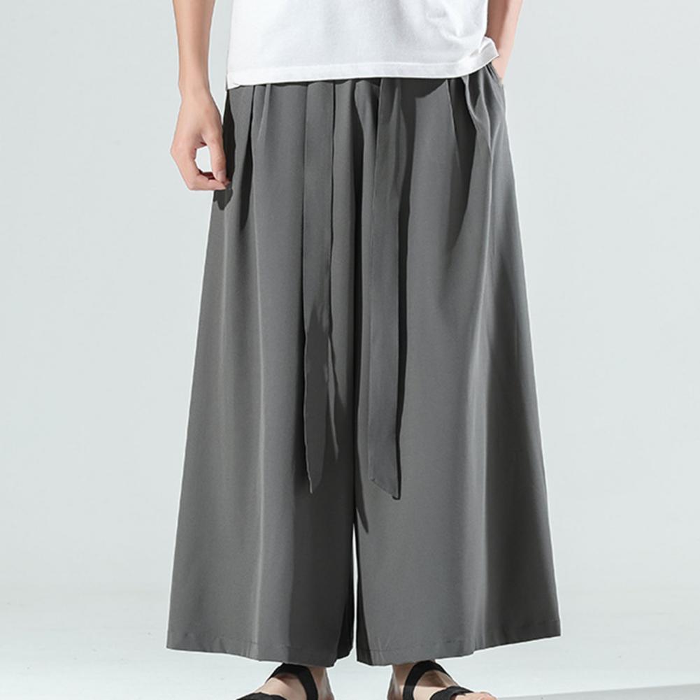 Solid Color Chinese Style Flare Pants Men Wide Leg Hip Hop Oversize Pants Sweatpants
