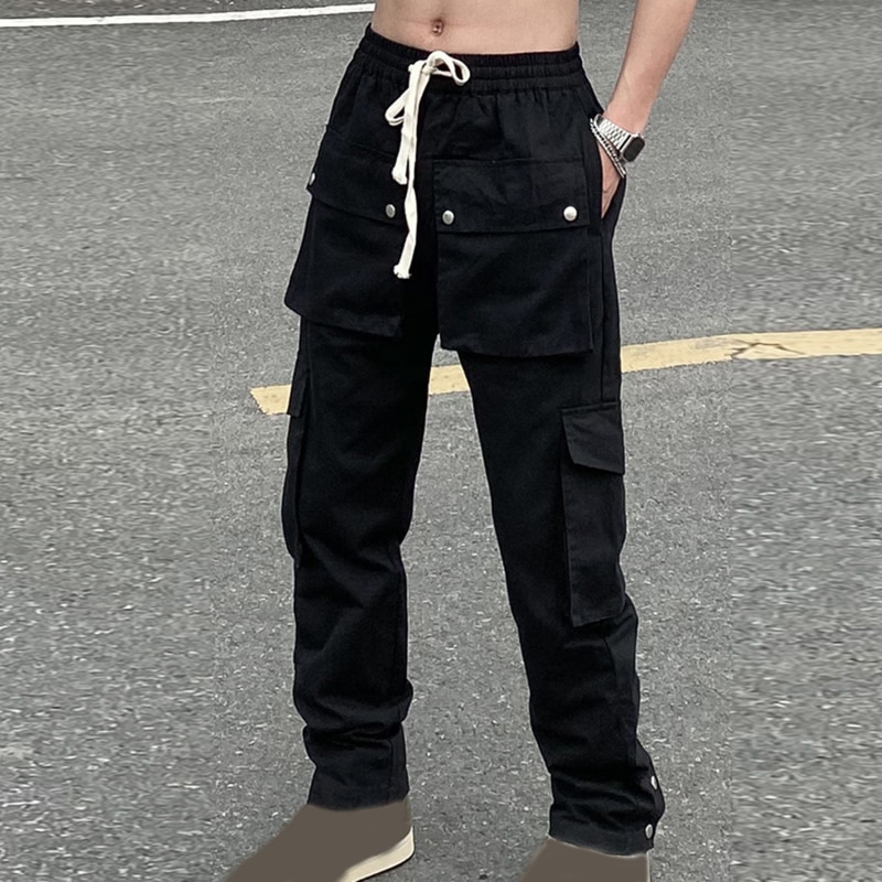 Y2K Black Pants Streetwear Casual Techwear Korean Cargo Men Overalls Low Waist Joggers Trousers Sweatpants Clothes Men Jeans