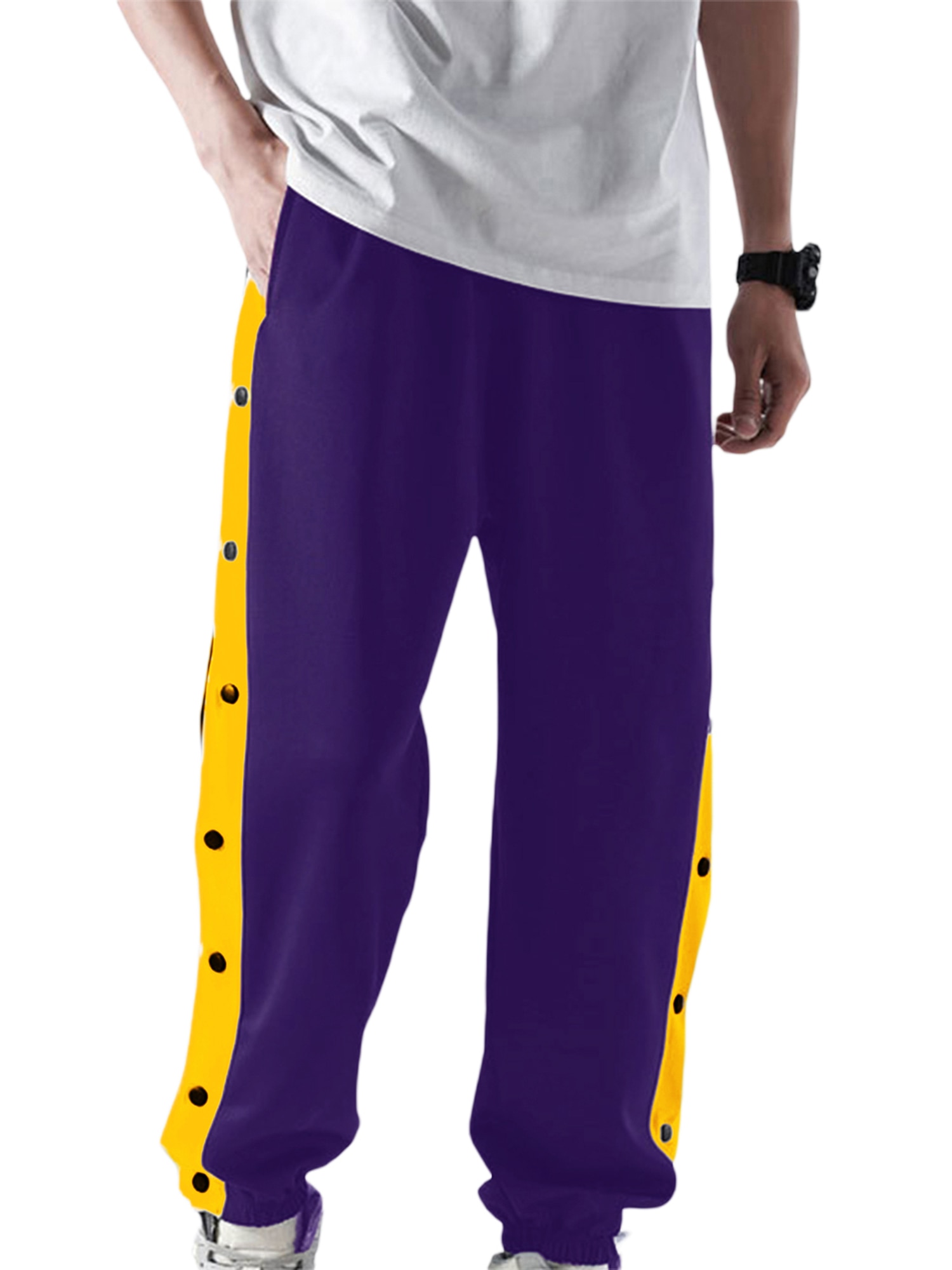 Men s Casual Running Sweatpants with High Split Snap Button and Double Pockets - Tear Away Joggers Tracksuit Bottoms for Gym