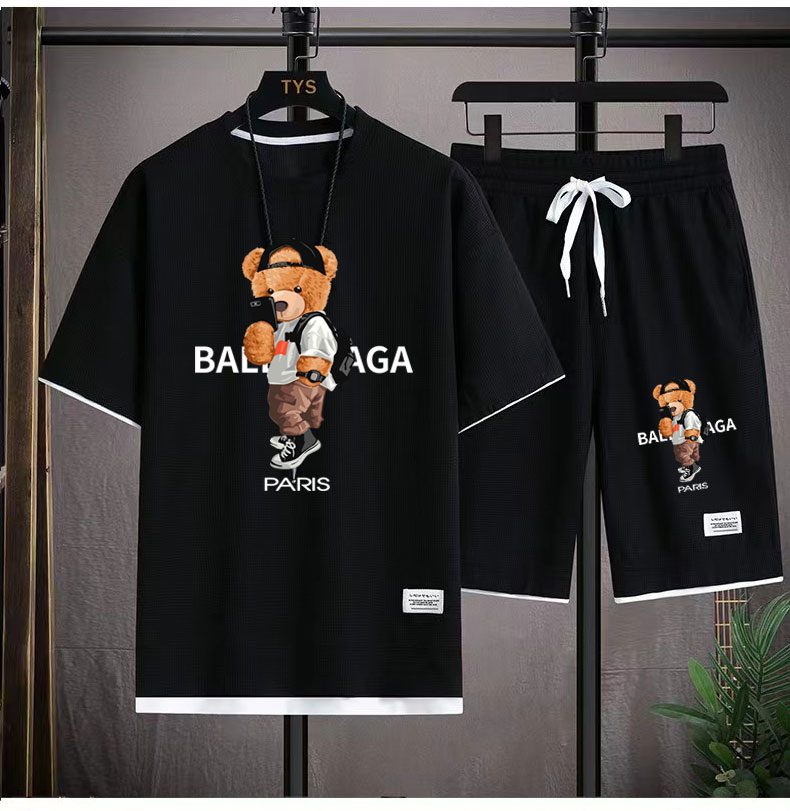 2023Summer men's sets fashion Korean sports short sleeve T-shirt +sports shorts suit casual shopping jogging suit men'