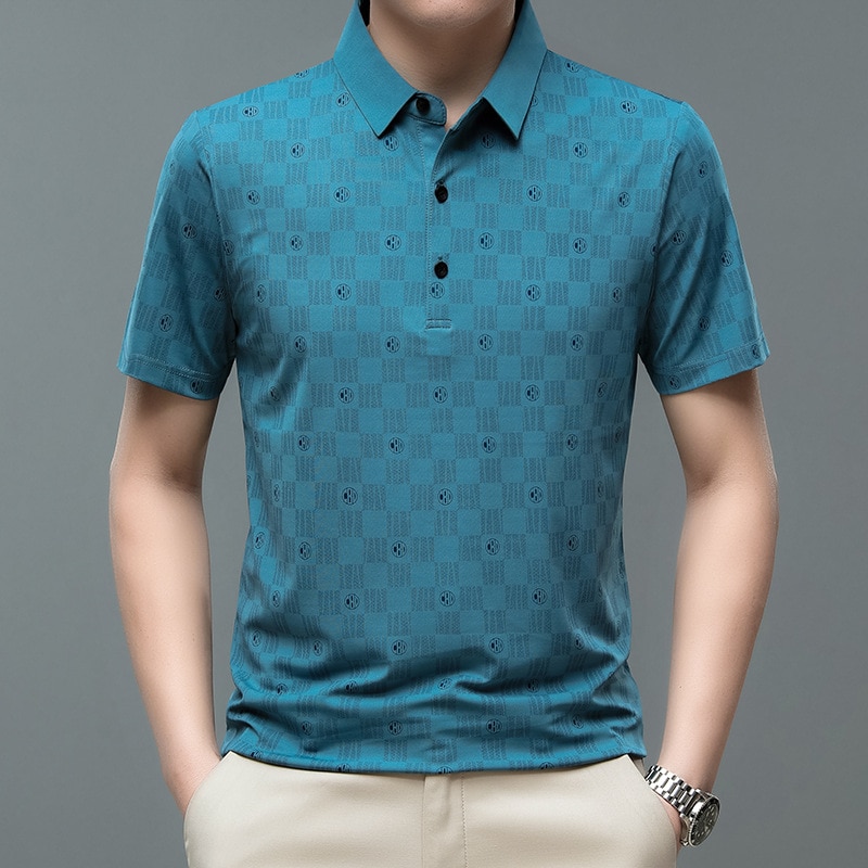 Summer New Ice Polo Shirt Men's Lapel Short Sleeved T-shirt Fashion Loose Men's Casual Top