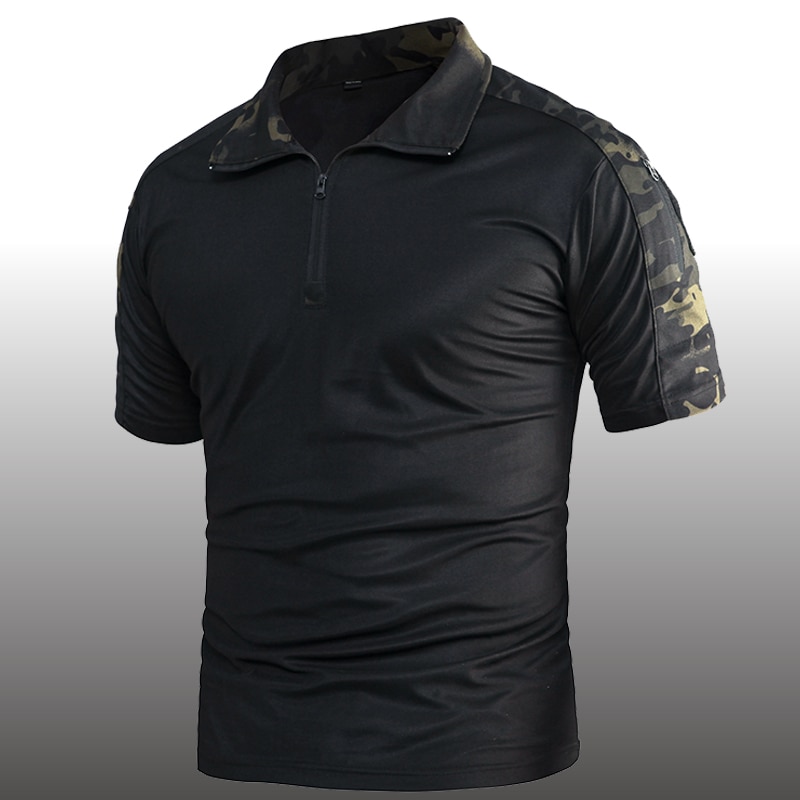 Men's Summer Sunscreen Ventilate Quick Drying Elastic Force Tactical Polo Shirt Male Slim Solid Sports Tops Short Shirts