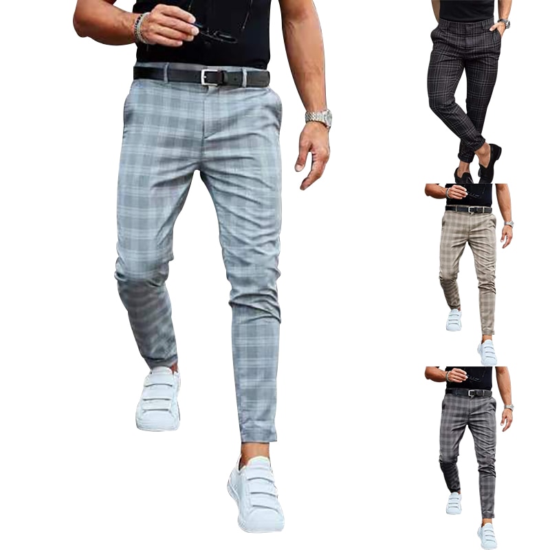 2023 Summer Men's Fashion Brand High Waist Plaid Casual Suit Pants Fabric High end Comfortable and Breathable