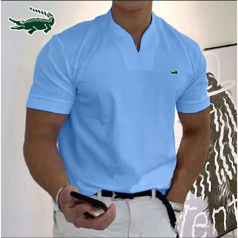 Men's V-neck Polo Shirt High Quality Cotton Embroidery Spring/Summer New Loose Short Sleeve T-shirt Casual Sports Breathabl