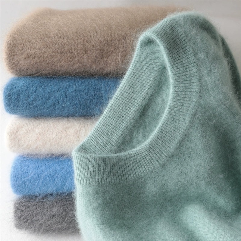 Men's 100% pure Mink Cashmere Sweater O-Neck Pullovers Knit Large Size Mink Sweater Winter New Tops Long Sleeve High-End Ju