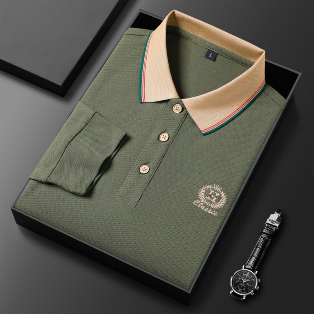 2023 New Men's Long-sleeved Cotton Polo Shirt Fashion Embroidery Casual Bottom Pullover Shirts Tops Camisas