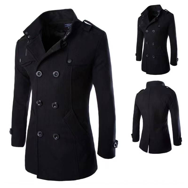 Autumn Winter Men's Wool Overcoat High Quality Long Slim Trench Coat Male Solid Double Breasted Thick Business Causal Outer
