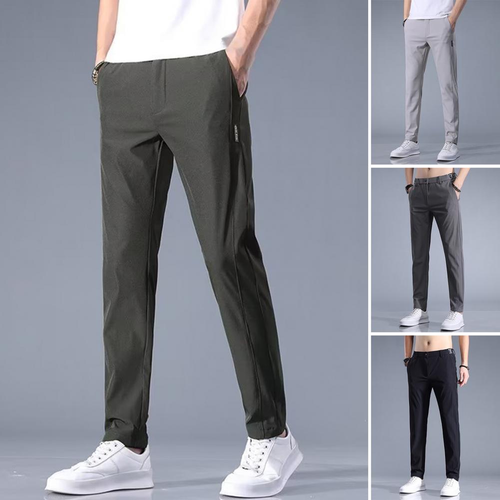 Trousers Stylish Slim Fit Solid Color Ice Silk Men Summer Trousers Men Garment Men Suit Pants Men Summer Pants
