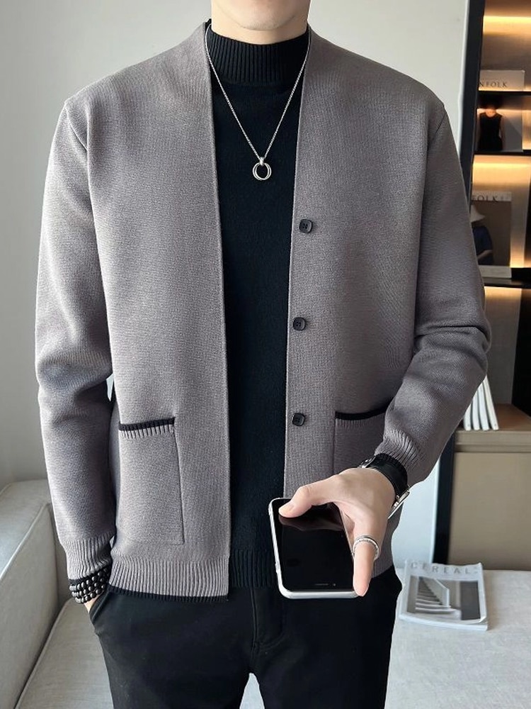 New Cardigan Men Autumn Winter Thick V Neck Knitted Sweater Coats Casual Warm Knitted Cardigan Men Fashion Clothing 2023 B35