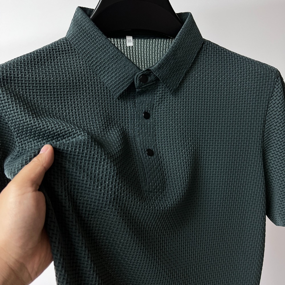 JRJZ 2023 Men's Lop-up Hollow Short Sleeved Polo Shirt Ice Silk Breathable Business Fashion T-Shirt Male New Brand Clothes