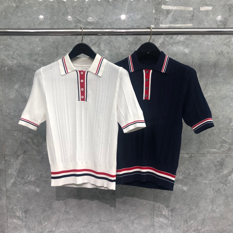 Polo Shirts Business Causal Office Women T-shirts Summer Turn Down Collar Fashion Striped High-Quality TB Clothing