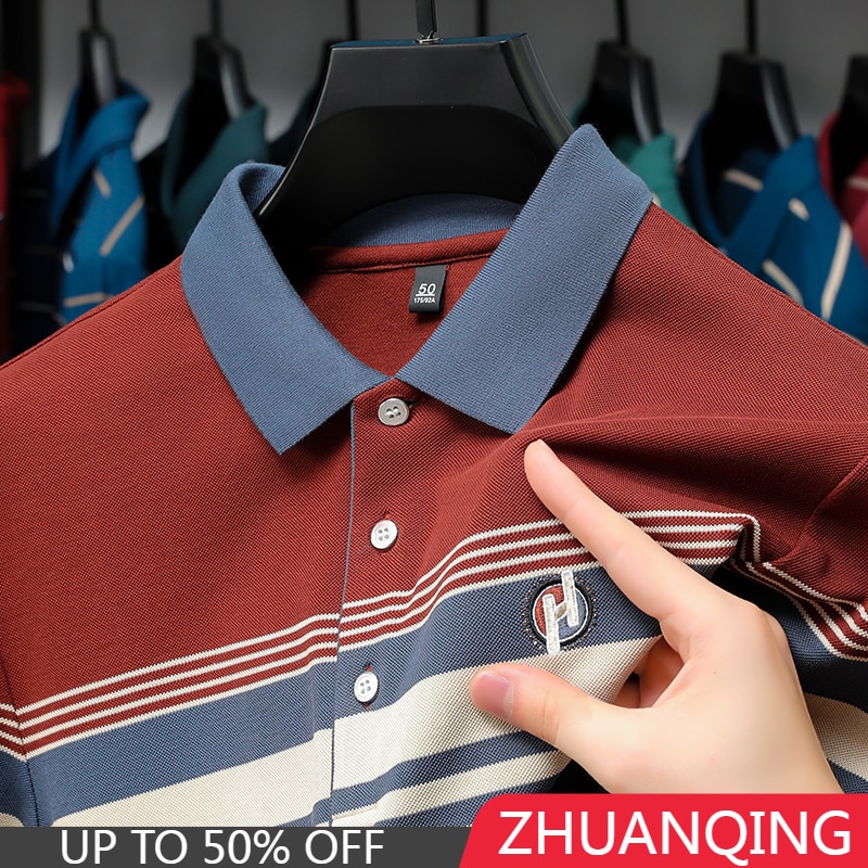 Luxury Men Long Sleeve Stripe Polo Shirt New Delicate Skin-friendly Printing Tshirt 2023 Autumn Fashion Simple Lapel Tee Clothes