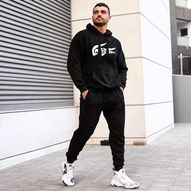 Men's High Quality Casual Outfit Hoodie + Pants Fleece Tracksuit Sweatshirt Track Pants Hooded Streetwear