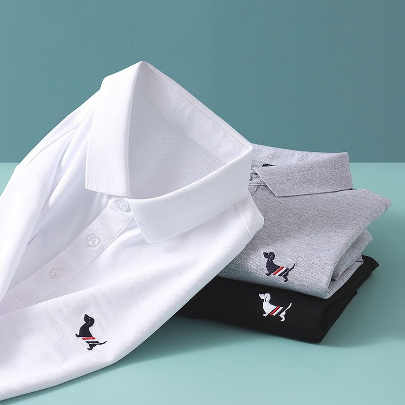Embroidered Logo Men Polo Shirt 2023 Summer New Short Sleeve T-shirt Top Men's Casual Business Lapel Shirt
