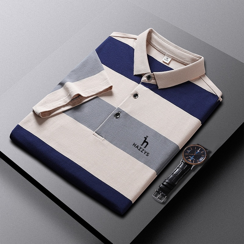 Hazzys 2023 Cotton Striped Print Polo Shirt Men's Business Casual Tee Fashion Streetwear Men T Shirt Summer Short Sleeve Cl