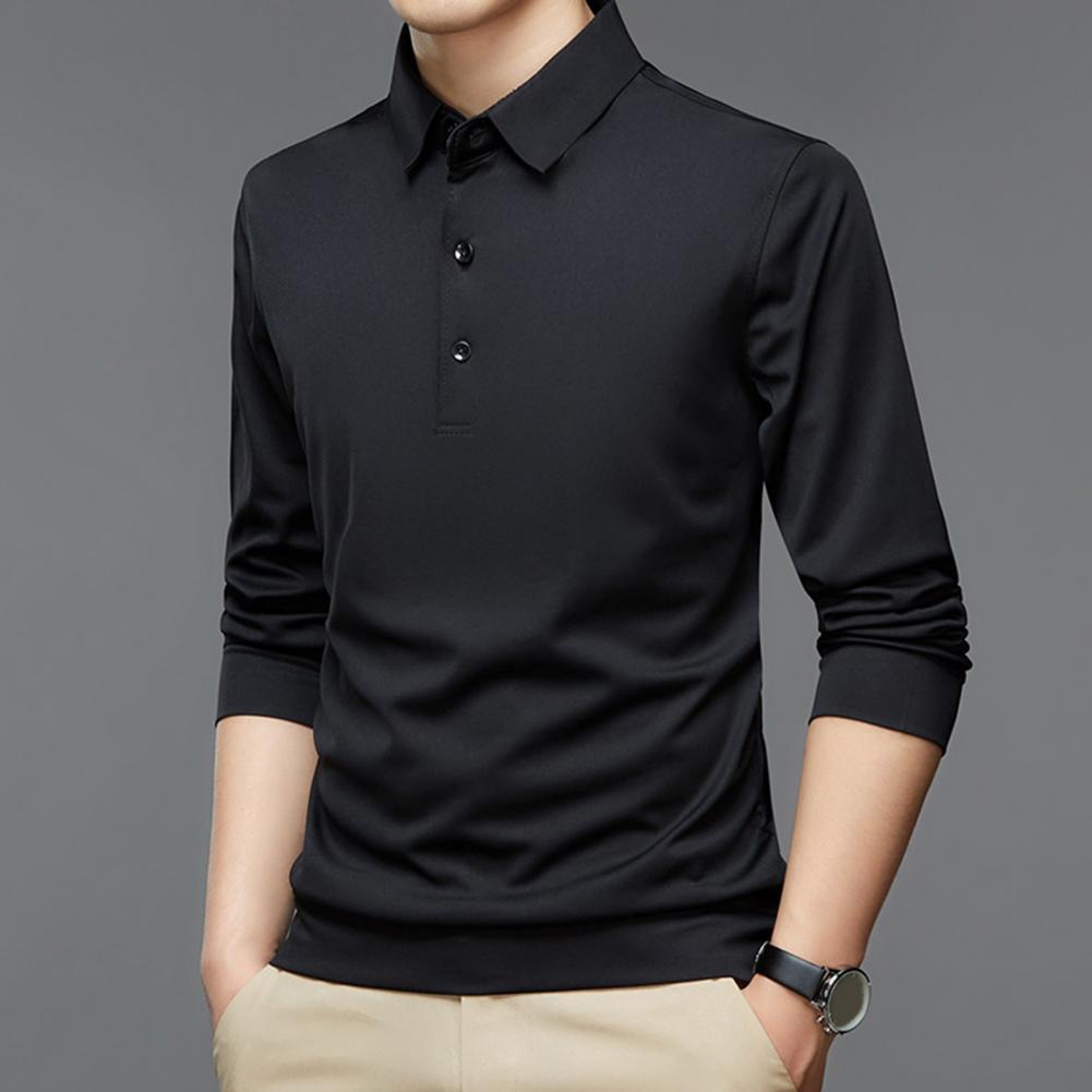 Men Shirt Buttons Neckline Work T-shirt Men Slim Fit Formal Work Pullover Shirt Top
