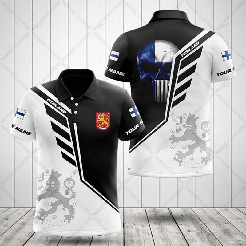Personalize Finland Skull & Wings Graphic Polo Shirts Summer Casual Streetwear Men's Fashion Loose Jersey Oversize Spor