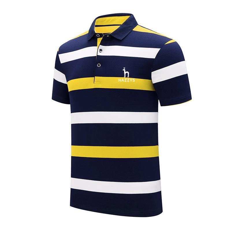 Hazzys 2023 New Golf Wear Short Sleeve T-shirt Men's Ice Silk Lapel Men's Polo Shirt Striped Summer Golf T-shirt Tops