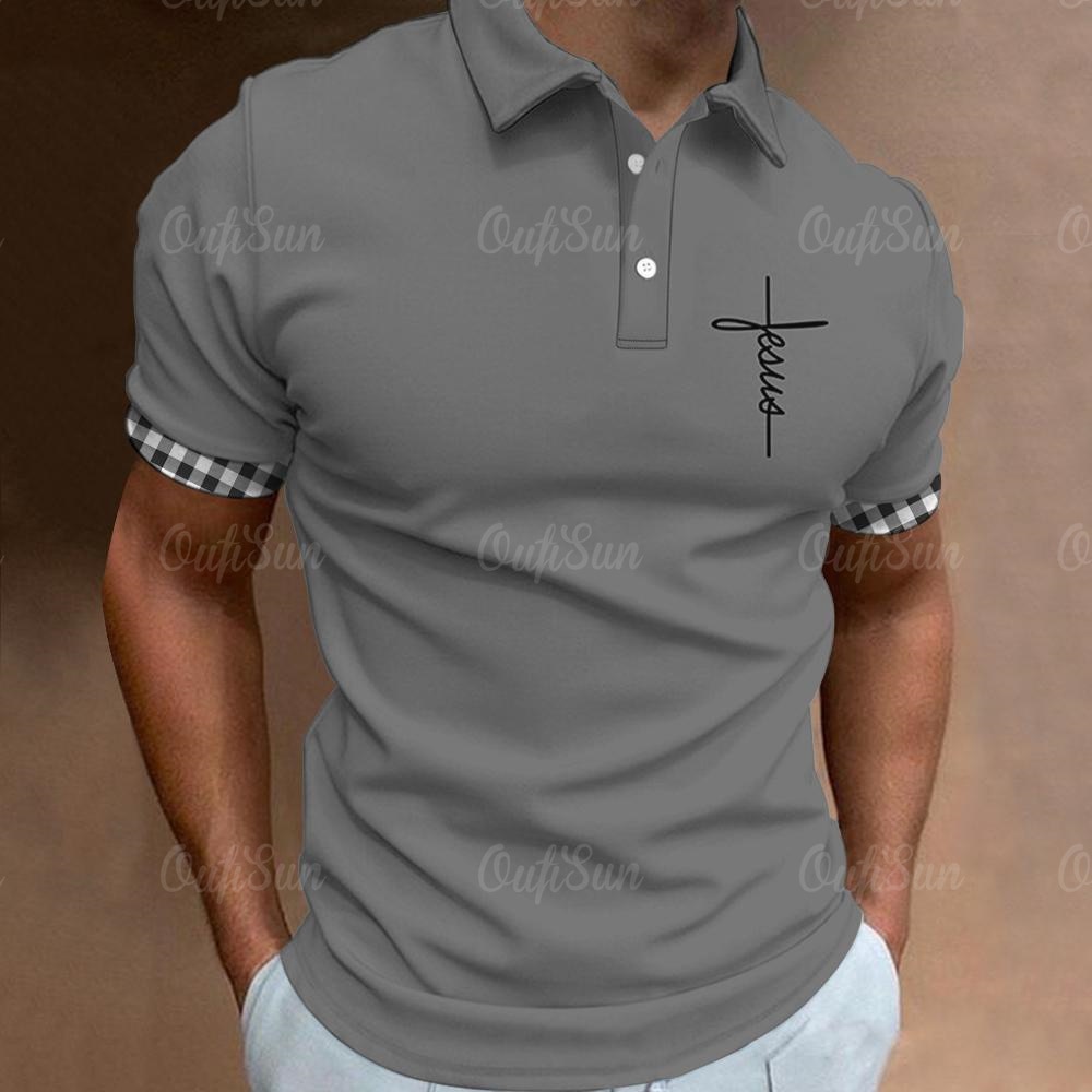 Simple Polo T-Shirts For Men 3d Cross Printed Loose Oversized T-Shirt Street Designer Short Sleeved High-Quality Men'S Clot
