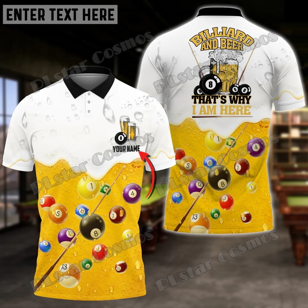 Billiard Pool And Beer Custom Name 3D Printed Men's Polo Shirt Summer Unisex Casual Polo shirt Gift For Billiard Players WK