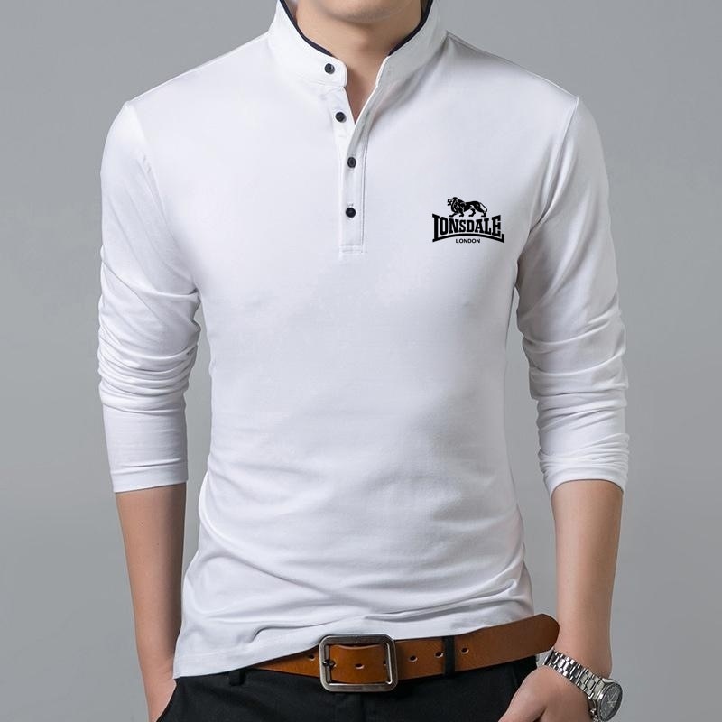 LONSDALE 2023 New Men Polo Shirt Casual Business Top Solid Polos Shirts Men Long Sleeve POLO Shirt Fashion Korean Slim Lapel Tee