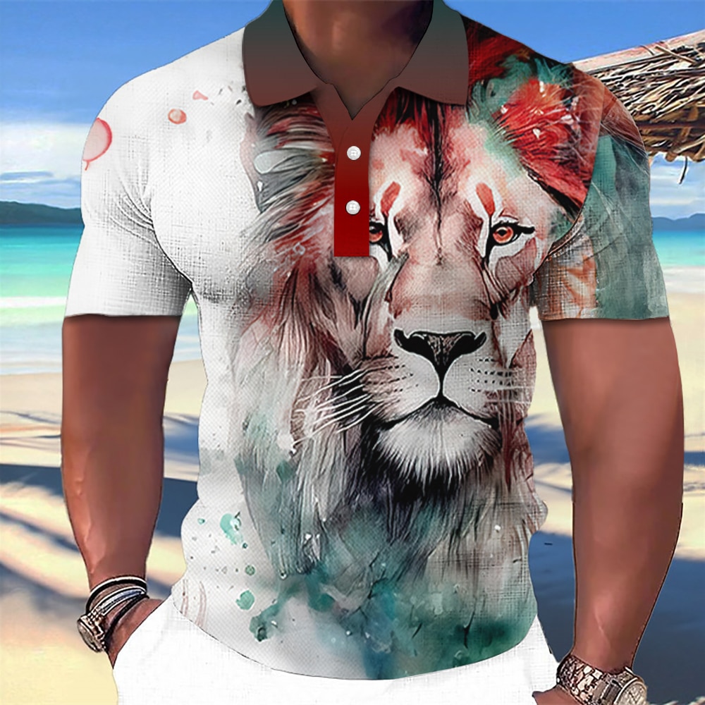 Animal Polo T-Shirts For Men 3d Lion&Bear Print Street Designer Short Sleeve Top Tee Fierce Beast Men'S Clothing Oversi