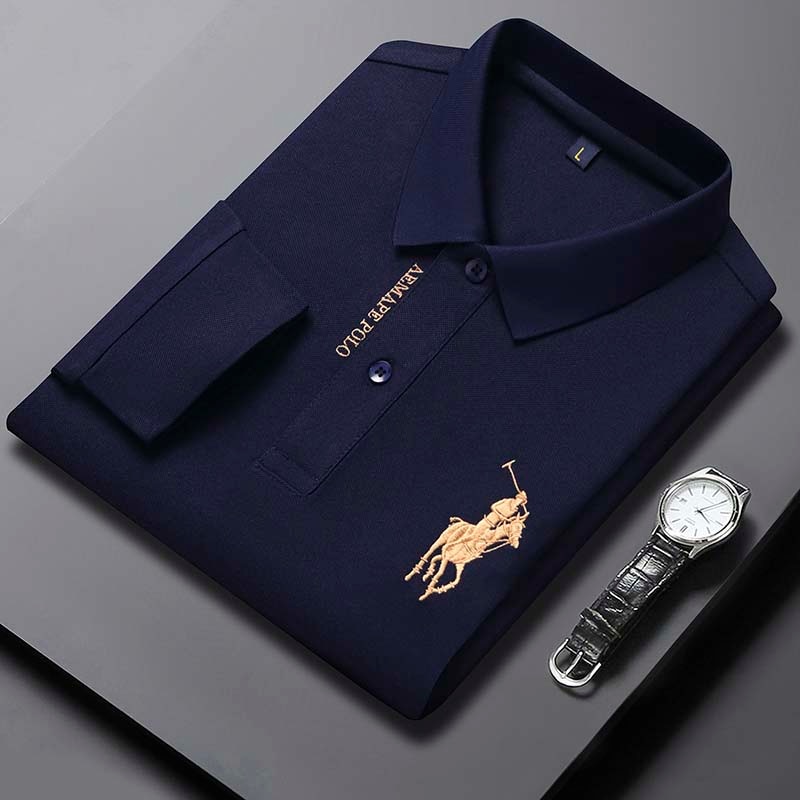 2023 New Breathable Jacket Luxury Men's Cotton Embroidered Business Long Sleeve POLO Shirt Solid Color Lapel Men Casual Top