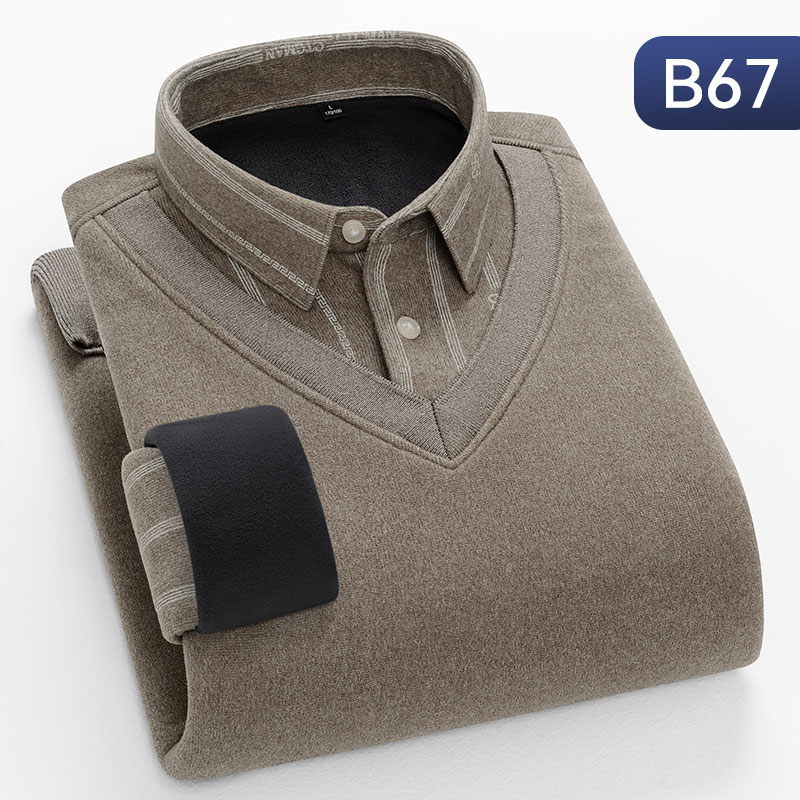 New in shirt Thick knit sweater long-sleeve for men V-Neck Autumn Winter shirts slim fit FakeTwo Pieces Pullovers Fleece clothes