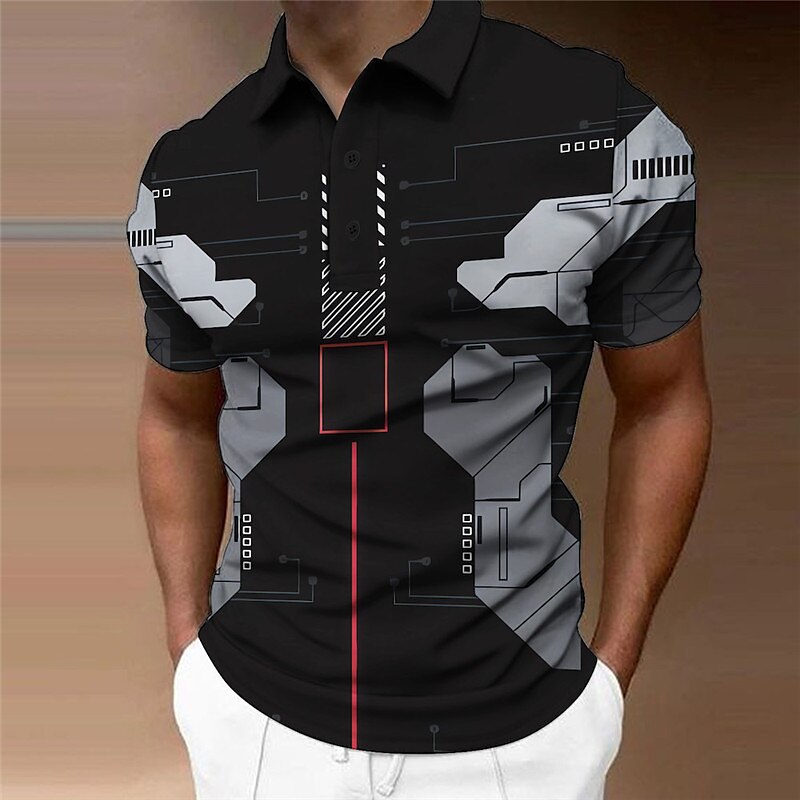 Fashion Men's Polo 3d Mechanical Print Short Sleeve Casual High Quality Polo Shirt For Men Golf Wear Clothing Quick Dry T-S