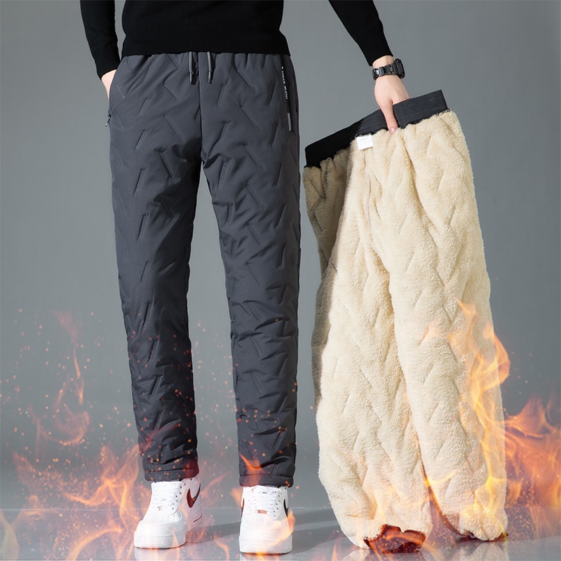 2023 Winter Lambswool Warm Thicken Sweatpants Men Fashion Joggers Water Proof Casual Pants Men Plus Fleece OverSize Trousers
